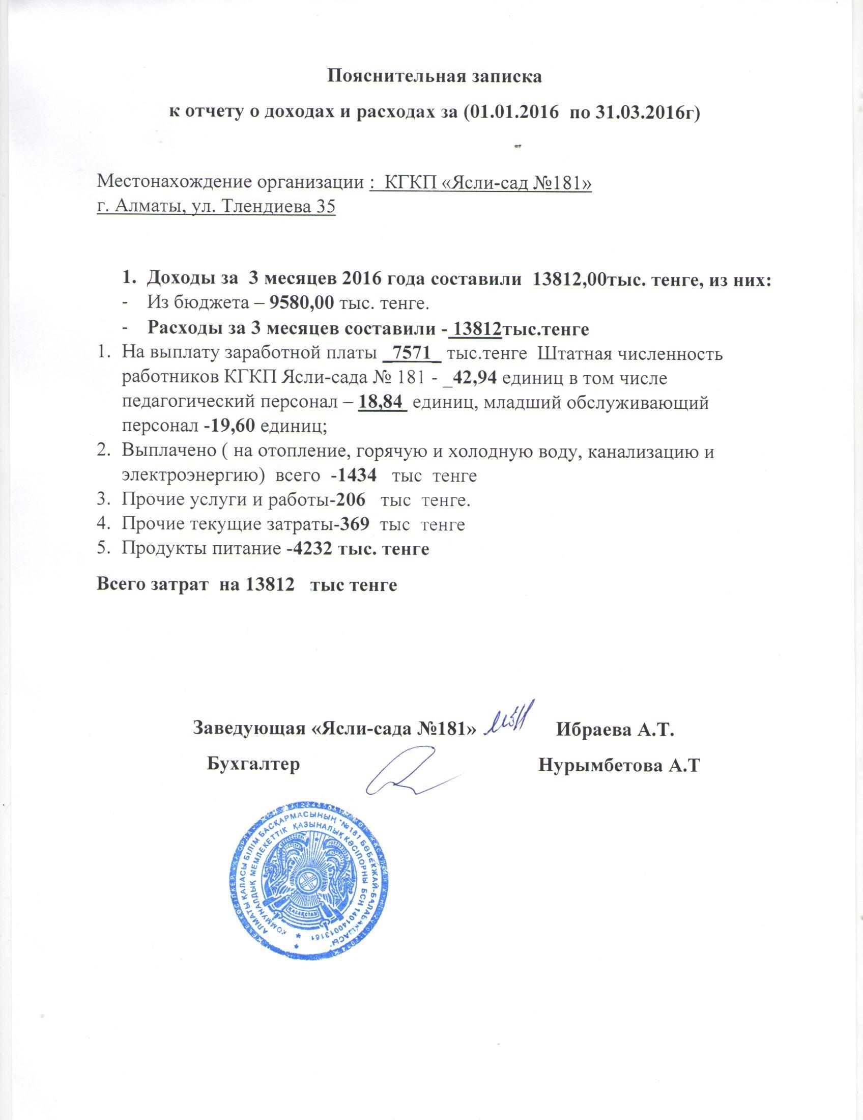 отчет о доходах и расходах 2016 1 кв