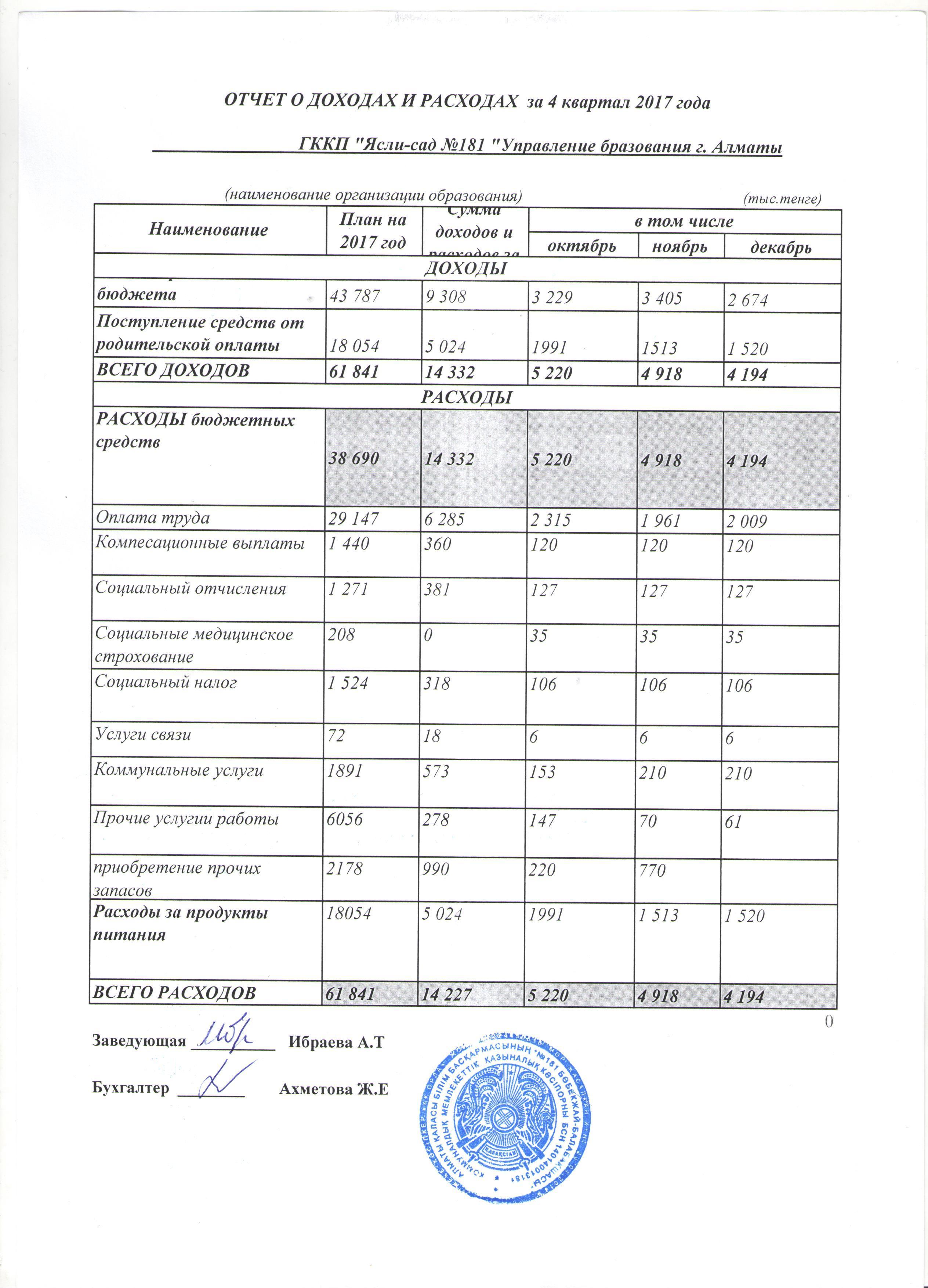 Отчет о доходах и расходах